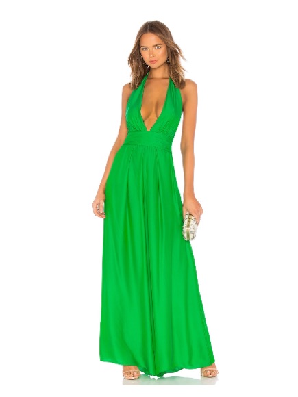 Milly Silk Halter Jumpsuit Grass Green
